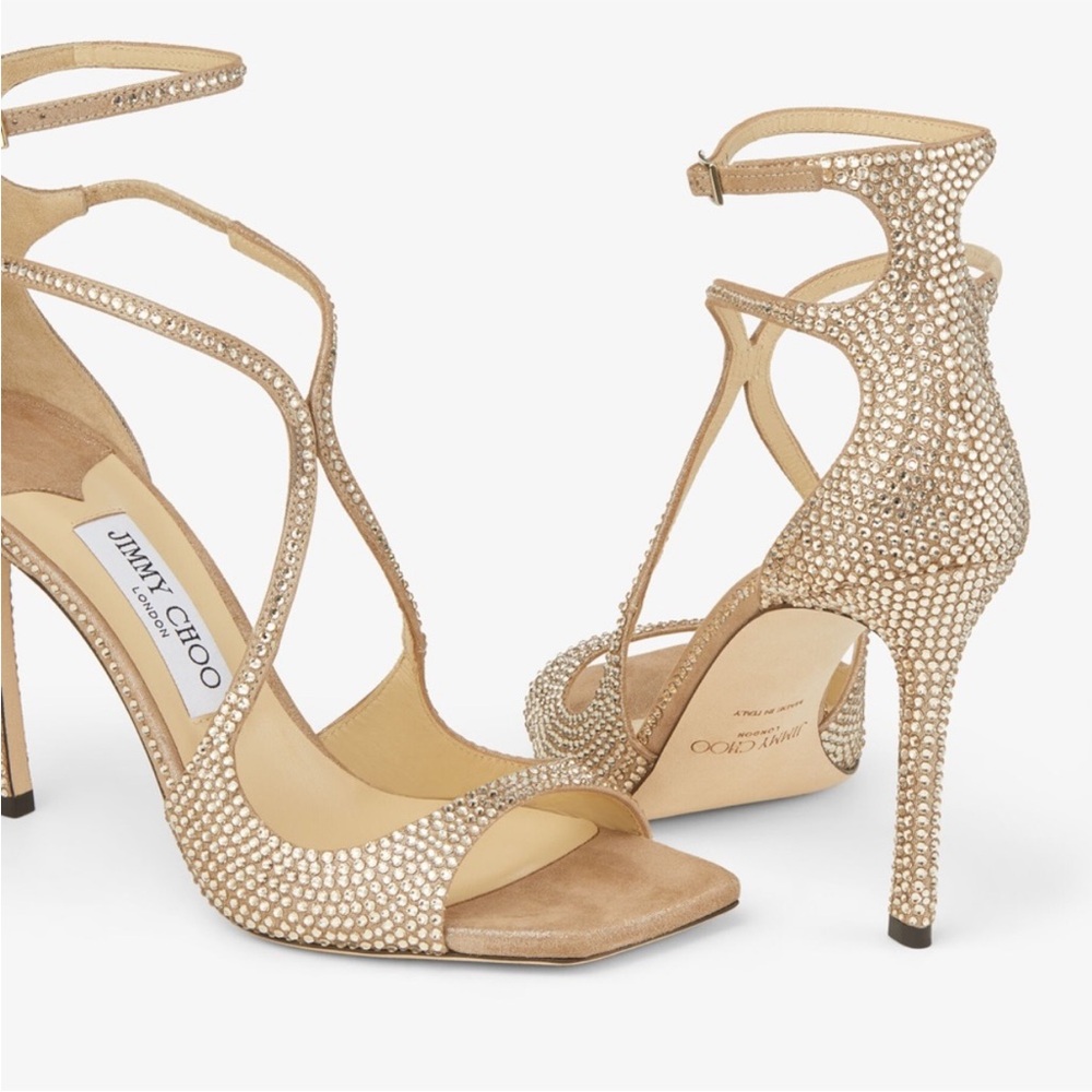 Like new JIMMY CHOO Azia 95 Honey Gold Suede Sandals with Crystals 37.5 $2,495 - Picture 4 of 17